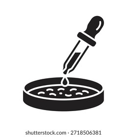 Petri dish pipette solid black vector icon isolated white background lab biology experiment culture science research symbol design graphic illustration