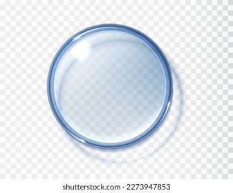 Petri dish top view isolated isolated on transparent. Realistic concept laboratory tests and research. Transparent round displays
