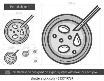 Petri dish vector line icon isolated on white background. Petri dish line icon for infographic, website or app. Scalable icon designed on a grid system.
