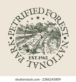 Versteinerter Forest National Park, AZ, USA Silhouette Postal Passport. Stempel-Rundvektorsymbol. Design Travel Postmark. 