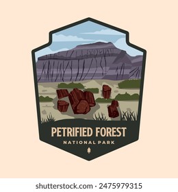 Versteinerter Wald Nationalpark Patch Logo Vektorillustration Design, Arizona Wahrzeichen Emblem Design