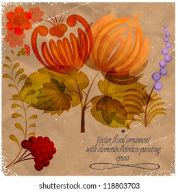 Petrikov painting. Ukrainian national  ornament on vintage background. eps 10