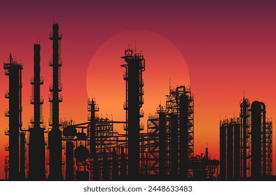 Petrochemical industry in the hot south. Vector illustration. Sketch for creativity.