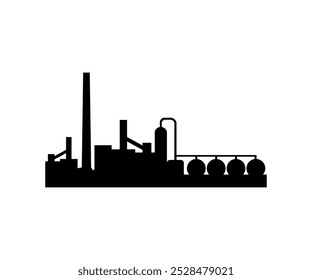 Petrochemical industry silhouette chemical plant logo design. Oil refinery plant form industry petroleum zone. Refinery equipment pipeline steel and oil storage tank vector design and illustration.
