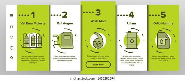 Petrochemical Industry Vector Onboarding Mobile App Page Screen. Petrochemical Product, Oil, Petroleum Production Linear Pictogram Oil-derrick, Gas Station, Petrol Storage Transportation Illustrations