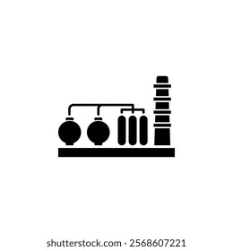 Petrochemical Plant, Refinery Oil Distillation Solid Flat Vector Icon Isolated on White Background.
