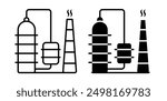 petrochemical plant vector icon set in black color.