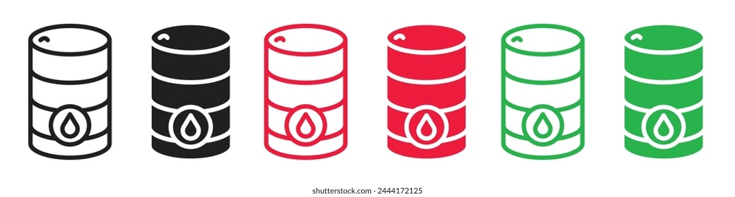 Petrochemical Storage Icons Depicting Gasoline Barrels and Fossil Fuel Tanks