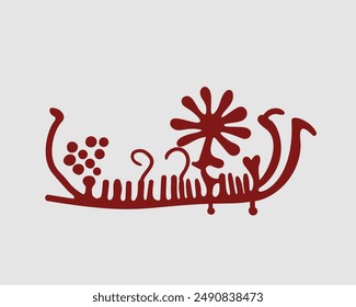 Petroglyph from Sweden, Vector illustration, Deer with antlers a star or a sun alike, standing on a ship, Two hooks sticking up are people blowing the curved pipes of Bronze Age, Rock art in Bohuslän