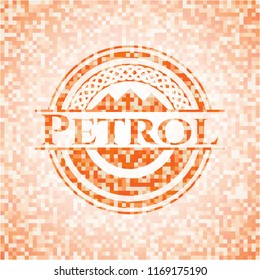 Petrol abstract emblem, orange mosaic background