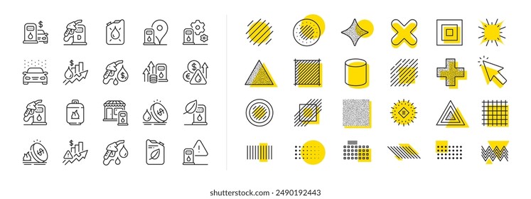 Petrol canister, diesel fuel and gas cylinder set. Design shape elements. Gas station line icons. Eco leaf, Fuel station and petrol canister line icons. Vector