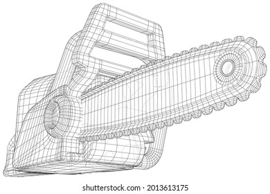 Petrol chain saw. Professional instrument, working tool. Technical illustration wire-frame. Vector rendering of 3d.