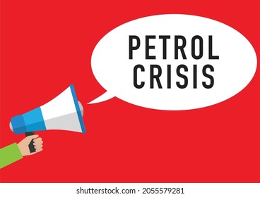 PETROL CRISIS simple megaphone vector illustration on a red background