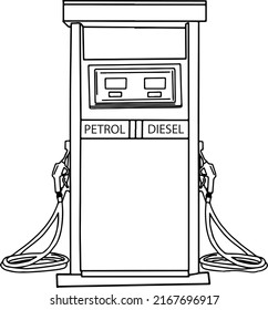 Logotipo diesel de gasolina, vector de bomba de gasolina, dibujo de la máquina de bomba de gasolina, silueta de la máquina de bomba diesel