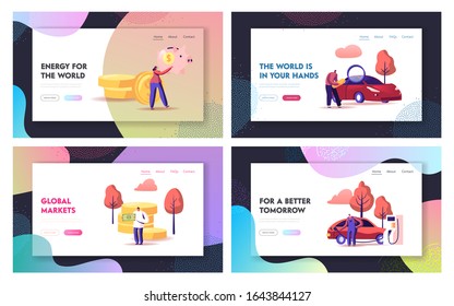 Petrol Economy and Money Savings Website Landing Page. People Saving Finance and Filling Cars at Petroleum Station. Automotive Industry Transportation Web Page Banner. Cartoon Flat Vector Illustration