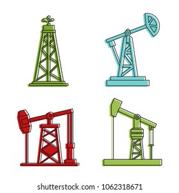 Petrol extraction icon set. Color outline set of petrol extraction vector icons for web design isolated on white background