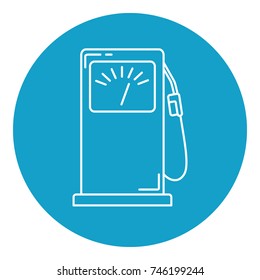 Petrol filling station icon in thin line style. Gas fueling facility symbol in round frame.