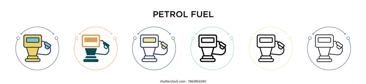Petrol fuel icon in filled, thin line, outline and stroke style. Vector illustration of two colored and black petrol fuel vector icons designs can be used for mobile, ui, web