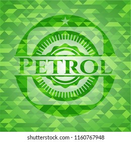 Petrol green emblem with triangle mosaic background