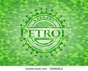 Petrol green emblem with triangle mosaic background