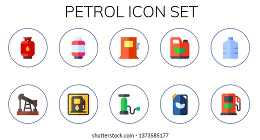petrol icon set. 10 flat petrol icons.  Collection Of - gas, oil, gas station, fuel station, pump, gasoline, fuel, gallon