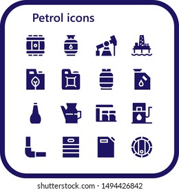 petrol icon set. 16 filled petrol icons.  Simple modern icons about  - Barrel, Gas, Pump jack, Oil pump, Fuel, Oil, Gas station, Pipeline, Gas can