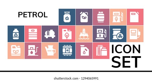  petrol icon set. 19 filled petrol icons. Simple modern icons about  - Gas, Gasoline, Gas station, Oil, Barrel, Tank, Fuel, Oil pump, Fuel station, Eco fuel, Gas can