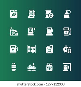 petrol icon set. Collection of 16 filled petrol icons included Gas station, Gas, Oil, Jerrycan, Bunk, Fuel, Gasoline station