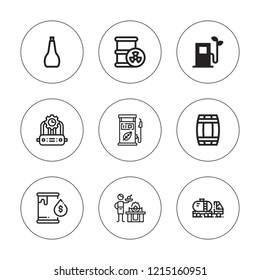 Petrol icon set. collection of 9 outline petrol icons with barrel, eco fuel, fuel, gas, manifold, oil icons. editable icons.