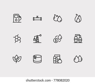 Petrol icons set with oil industry market, oil gas fossil and oil pump station. Set of petrol icons also including petrol factory sign for your web app logo UI design.