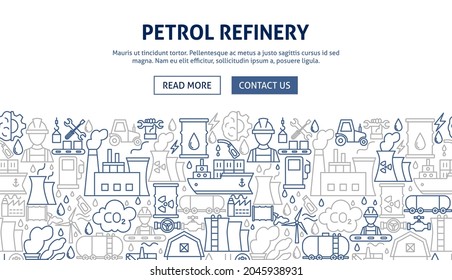 Petrol Industry Banner Design. Vector Illustration of Outline Template.