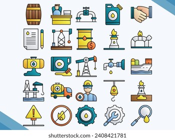 petrol industry blue line color vector design icons pack