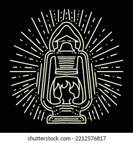 ilustración de la lámpara de gasolina Vector Monoline, insignia vintage de la lámpara antigua, emblema creativo Diseño para camisetas