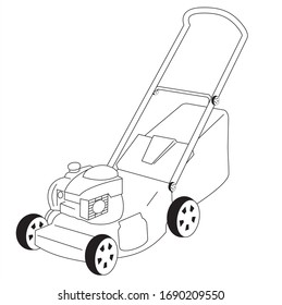 Petrol lawn mower. Vector image, schematic.