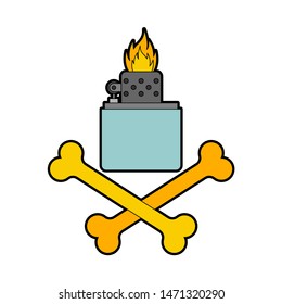 Petrol lighter and crossbones. Pyro symbol. vector illustration