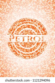 Petrol orange mosaic emblem with background
