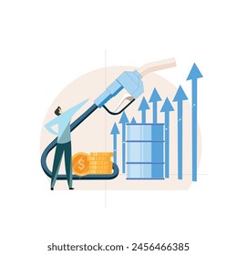 Petrol Price Hike|daily fuel price hike concept, rising oil price, unhappy driver, increased costs of oil barrel vector