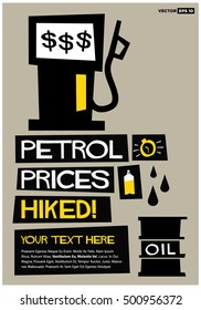 Petrol Prices Hiked! (Flat Style Vector Illustration Quote Poster Design) With Text Box