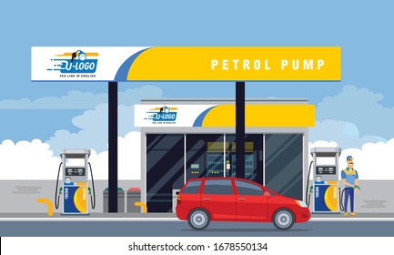 Petrol pump. Worker filling fills petrol into the car