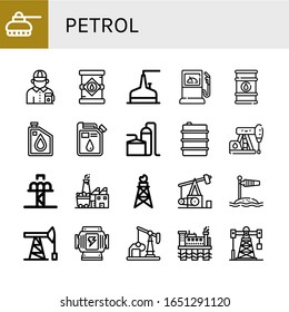petrol simple icons set. Contains such icons as Tank, Gas station attendant, Oil tank, Storage tank, Fuel station, Oil barrel, Oil, Petroleum, can be used for web, mobile and logo