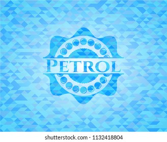 Petrol sky blue emblem with triangle mosaic background