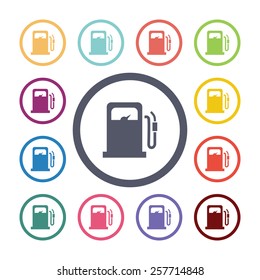 petrol station flat icons set. Open colorful buttons 