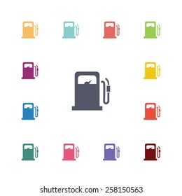 petrol station flat icons set. Open colorful buttons 