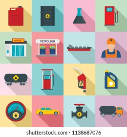 Petrol station gas fuel shop icons set. Flat illustration of 16 petrol station gas fuel shop vector icons for web