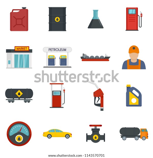 Petrol station gas fuel shop icons set. Flat\
illustration of 16 petrol station gas fuel shop vector icons\
isolated on white