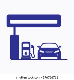 Petrol Station Icon. Flat Graphic Vector Gas Pump and Car Symbol Blue Color Design