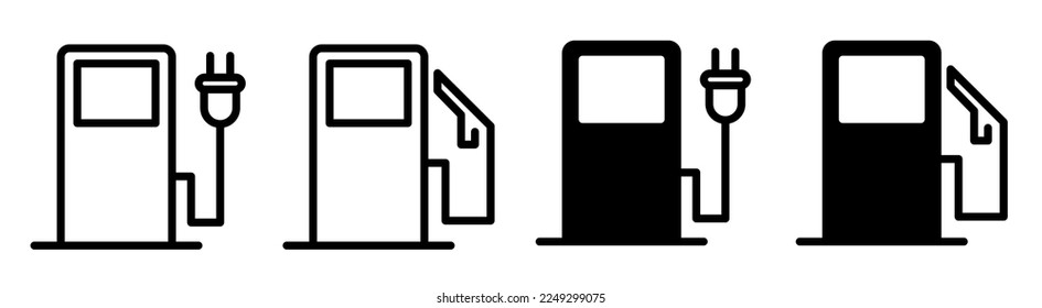 Juego de iconos de la estación de gasolina. Iconos vectores de combustible. Conjunto de iconos de combustible. Estación de carga. Estación de carga de autos de Electro. EPS 10