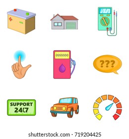 Petrol station icons set. Cartoon set of 9 petrol station vector icons for web isolated on white background