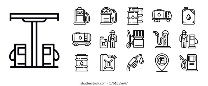 Petrol station icons set. Outline set of petrol station vector icons for web design isolated on white background