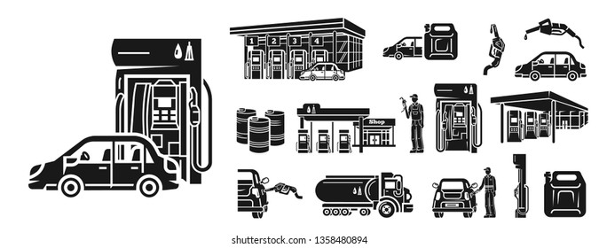 Petrol station icons set. Simple set of petrol station vector icons for web design on white background